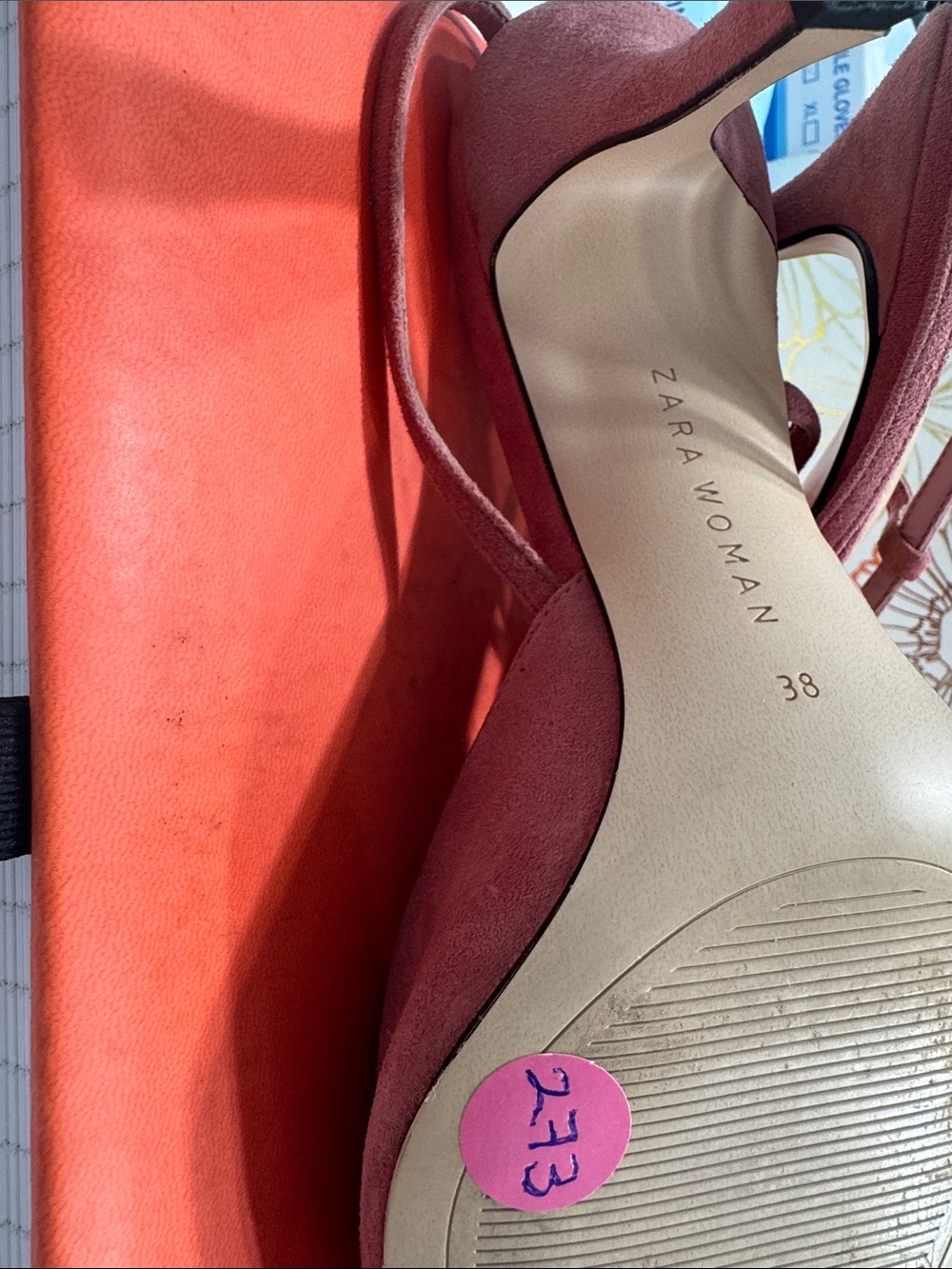 Zara French Style Women’s Dusty Rose Suede Pointed-Toe Slingback Heels - Picture 6 of 8